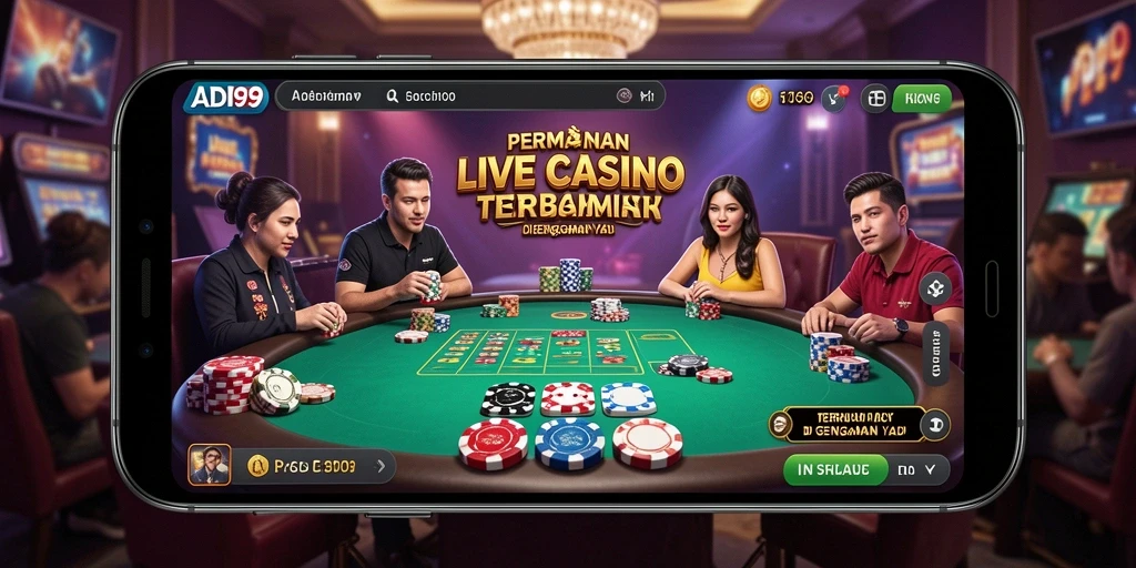 Tampilan gameplay Live Casino yang mendebarkan dan interaktif di ADI99.