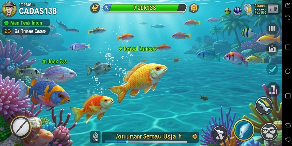 Screenshot menunjukkan gameplay menembak ikan yang seru dan interaktif.