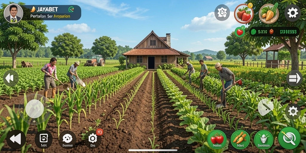 Screenshot gameplay JAYABET menunjukkan aktivitas bertani yang seru.