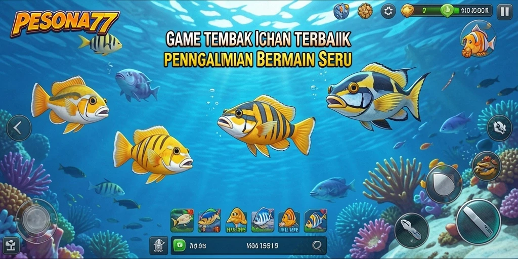 Tampilan dinamis gameplay PESONA77 yang menarik saat menangkap ikan.