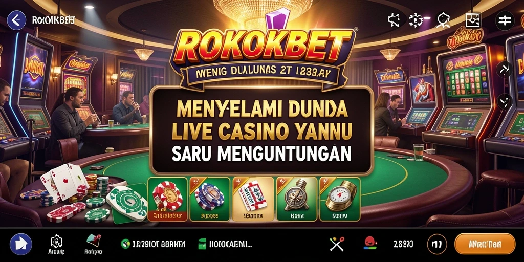 Tangkapan layar ROKOKBET menampilkan dealer langsung yang siap melayani dengan suasana kasino yang nyata.