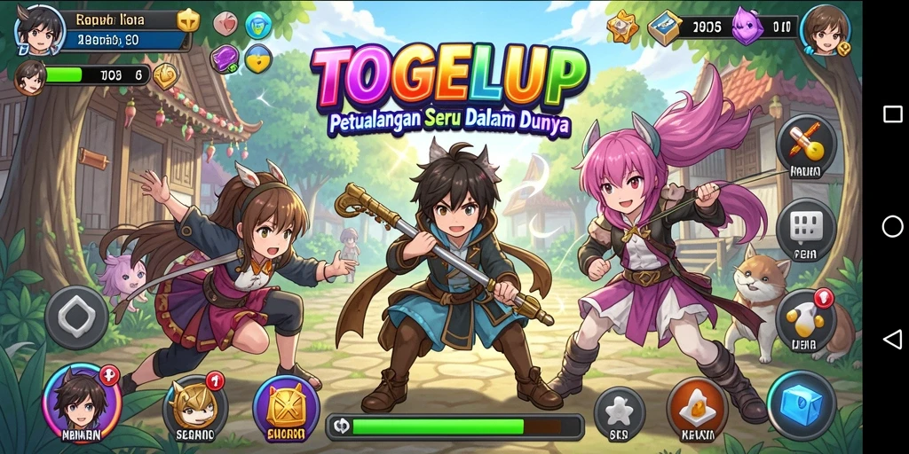 Screenshot gameplay TOGELUP dengan karakter anime yang dinamis.